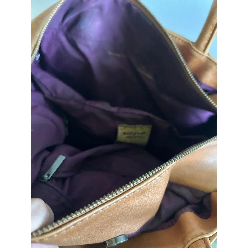 Matt & Nat Tan Vegan Leather Satchel Crossbody Bag with Purple Lining